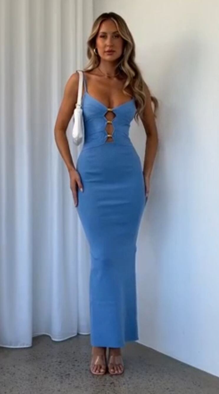 NWT White Fox Break It Off Maxi Dress Womens Small Blue Cut Out Design